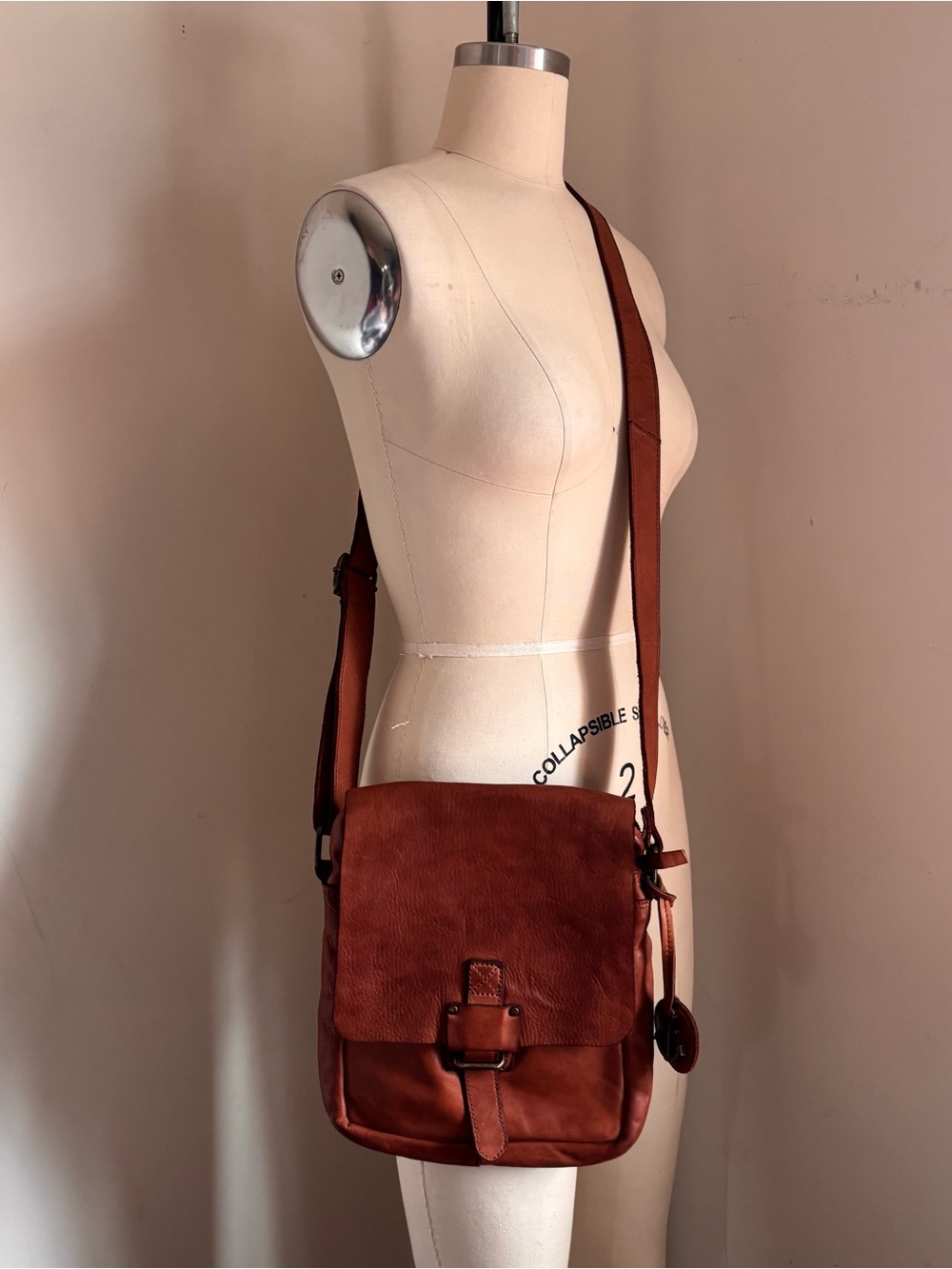 Women's Brown Leather Crossbody Bag with Flap and Buckle